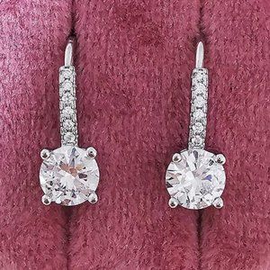 NEW 925 STERLING SILVER ROUND DIAMOND DROP EARRINGS